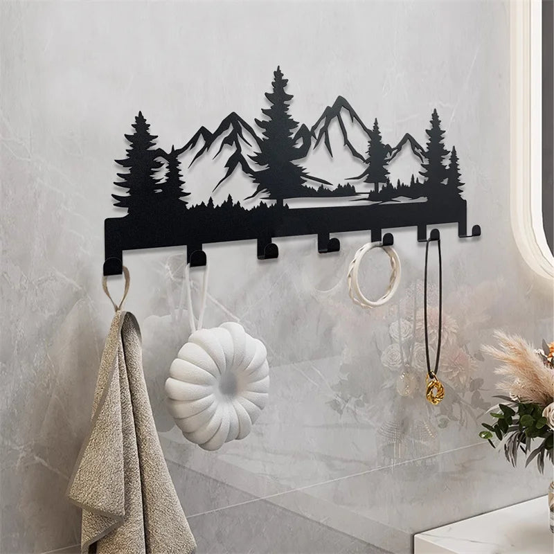 Metal Wall Mounted Key Holder Rack with 7 Hooks Decorative Organizer for Kitchen Entryway Hallway