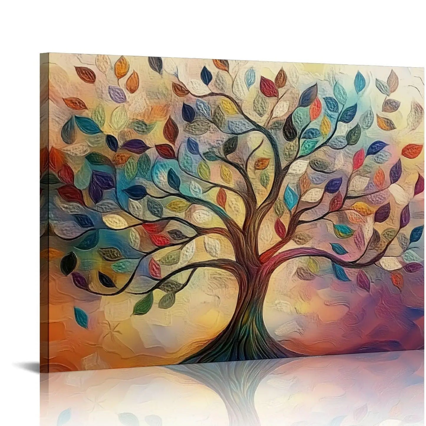 1PC Fir Framed Tree of Life Canvas Painting Abstract World Tree Wall Art for Living Room Bedroom Decoration