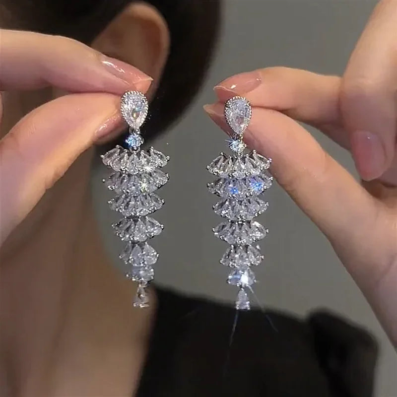 DINGABIYUCN Geometric Drop CZ Earrings for Women Wedding