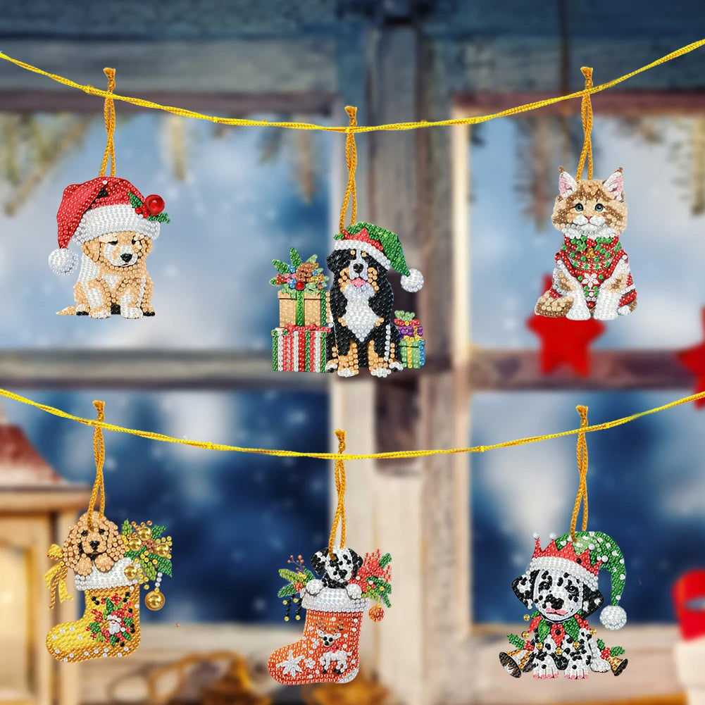 15pcs Xmas Dog Theme 2D Flat DIY Hanging Diamond Art Kits Home Wall Decoration