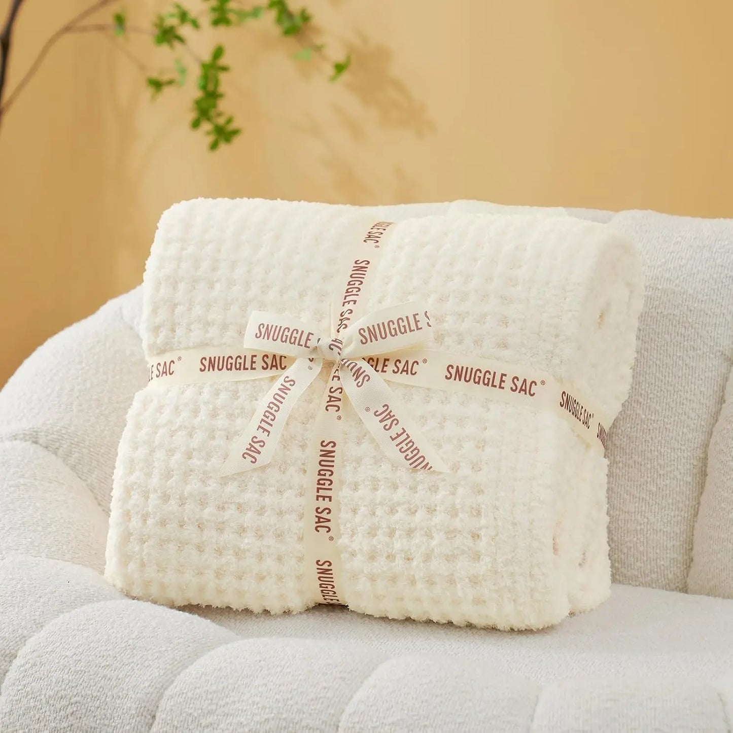 Soft Waffle Throw Blanket for Couch Bed Sofa 50x60 inches,Reversible Cream Blanket Microfiber Fluffy Fuzzy Cozy Knit Throws