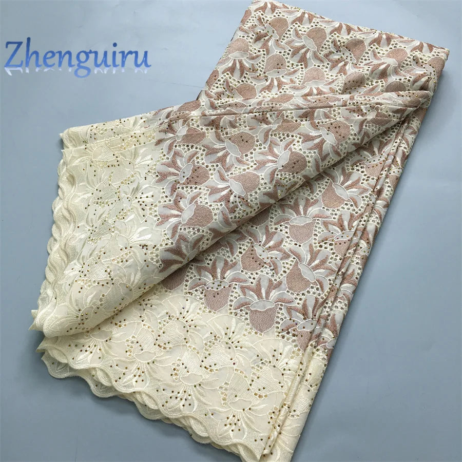 African Lace Fabric 2025 Swiss Voile Cotton Lace Elegant Nigerian Embroidered Cotton Lace Fabric 5 Yards for Women Sew A4016