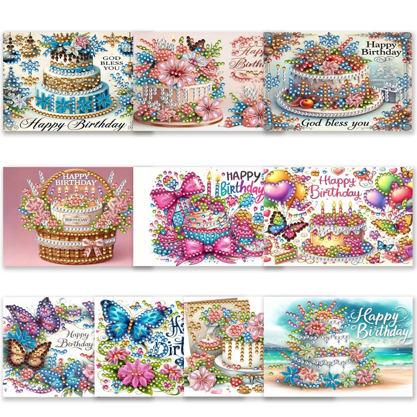 10pcs DIY Diamond Painting Crystal Scratch Card Party Event Gift Card (Birthday)