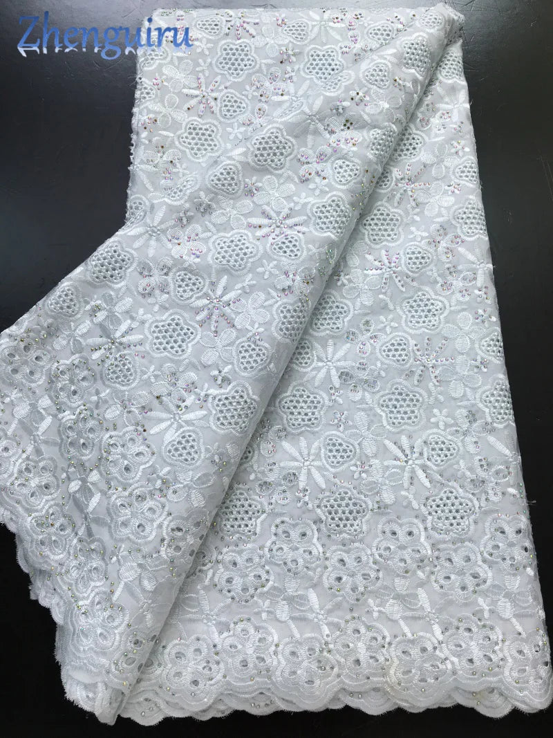 African Lace Fabric 2025 Swiss Voile Cotton Lace Elegant Nigerian Embroidered Cotton Lace Fabric 5 Yards for Women Sew A4016