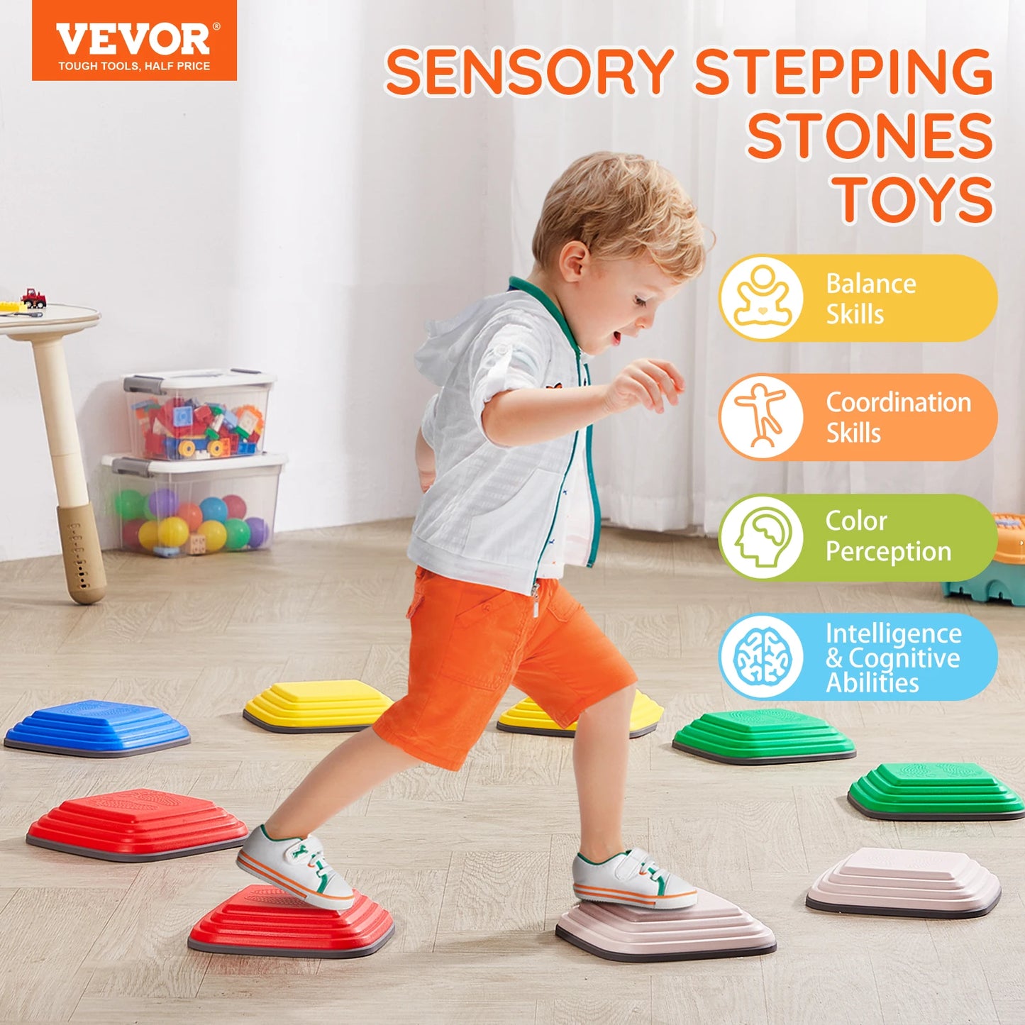 SucceBuy 10PCS Children's Balance Training Stepping Stones Sensory Coordination Game for Kids Sports Toys
