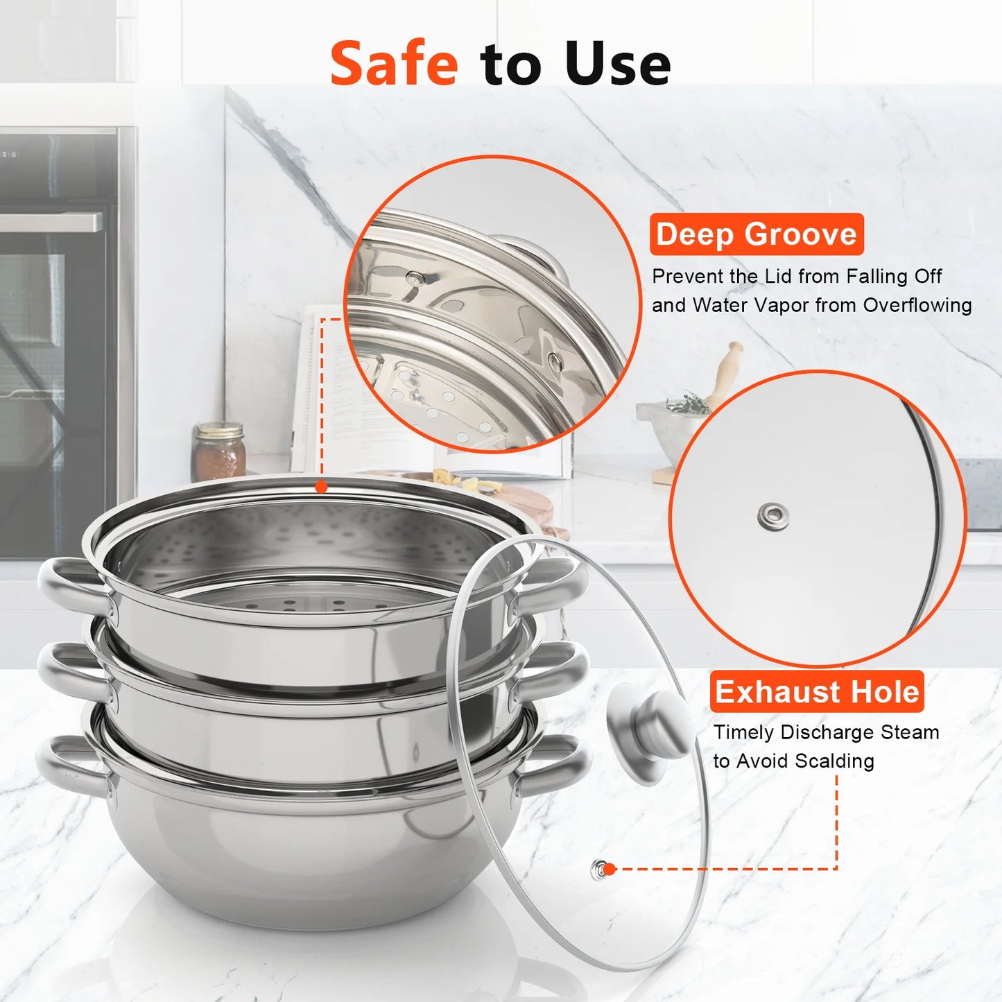 28CM Multi-Function 3 Tier Cook Food Veg Pot Large Stainless Steel Steam Cooker Steamer Kitchen
