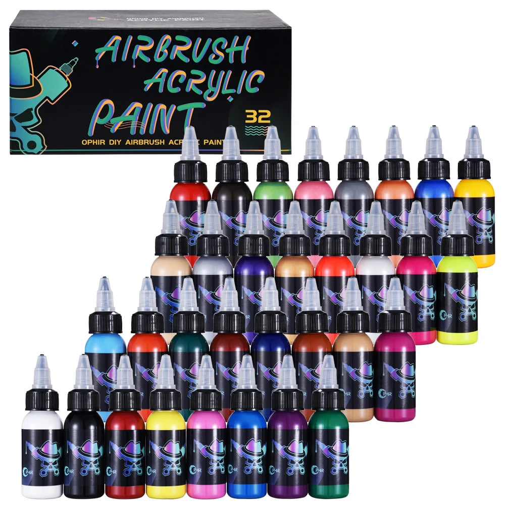 OPHIR 24/32 Colors Airbrush Acrylic Paint for Model Shoes Leather Painting Nail Art 30ml DIY Ink Airbrush Paint TA005