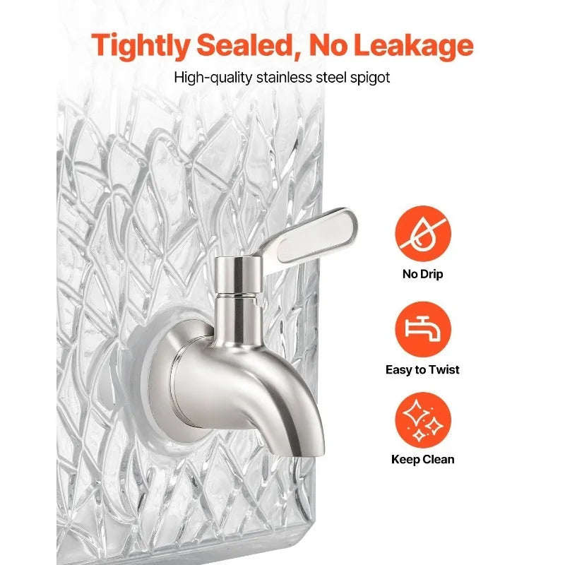 Drink Dispenser 2.5 Gal Beverage Dispenser for Parties Glass with Stand