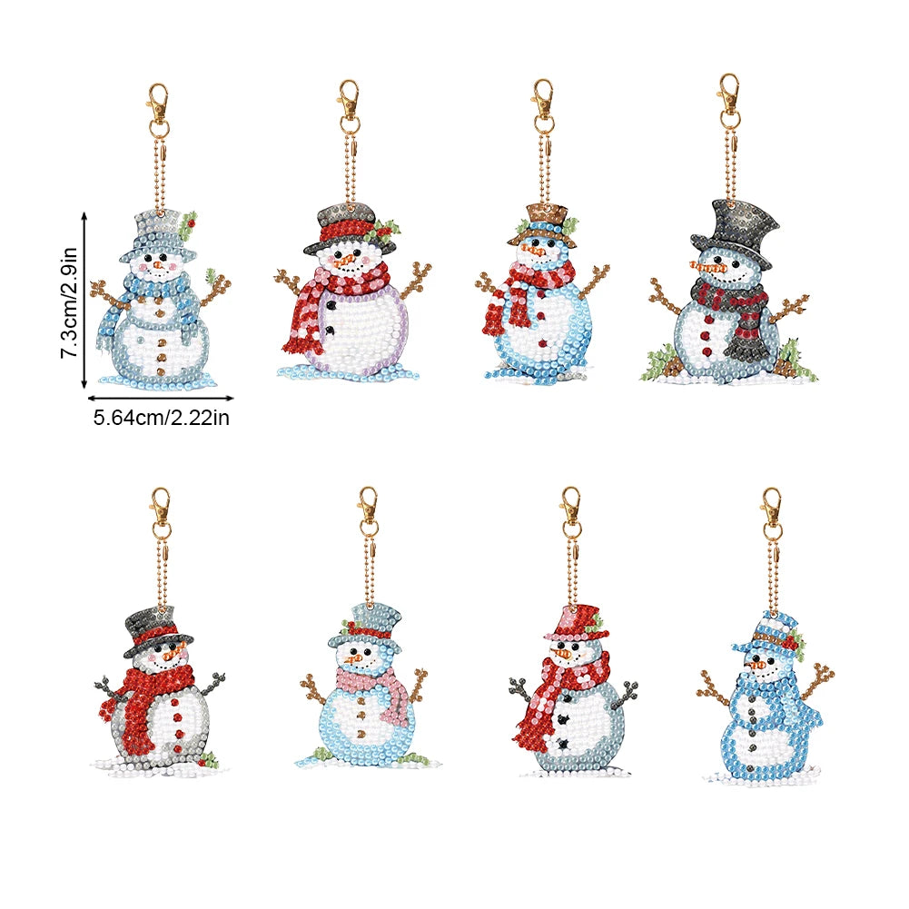 8PCS Full Drill Keyring Double Sided Diamond Art Keyring Rhinestone Painting Keychain Pendant for Adult Kid Purse Handbag Decor