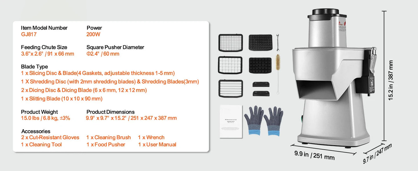 SucceBuy Electric Vegetable Slicer 4 in 1 Multifunctional Food Cutter Vegetable Chopper for Slicing Shredding Dicing Slitting