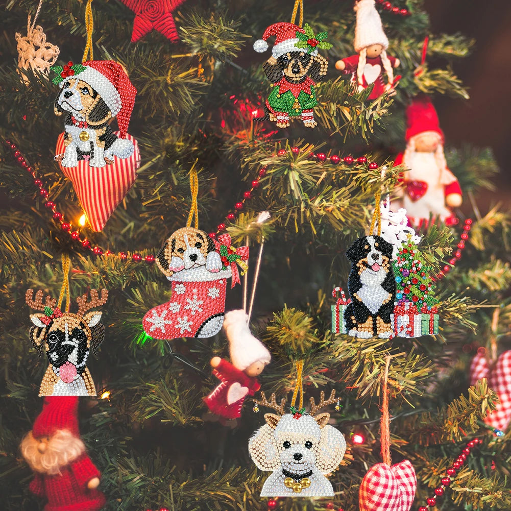 15pcs Xmas Dog Theme 2D Flat DIY Hanging Diamond Art Kits Home Wall Decoration