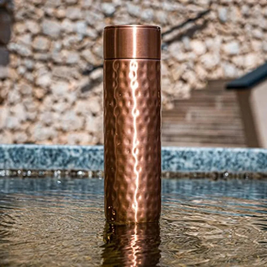 Copper Water Bottle 16oz Hammered  Modern Design An Ayurvedic Pure Copper Vel For Drinking Drink More Water Lower Your Sugar In