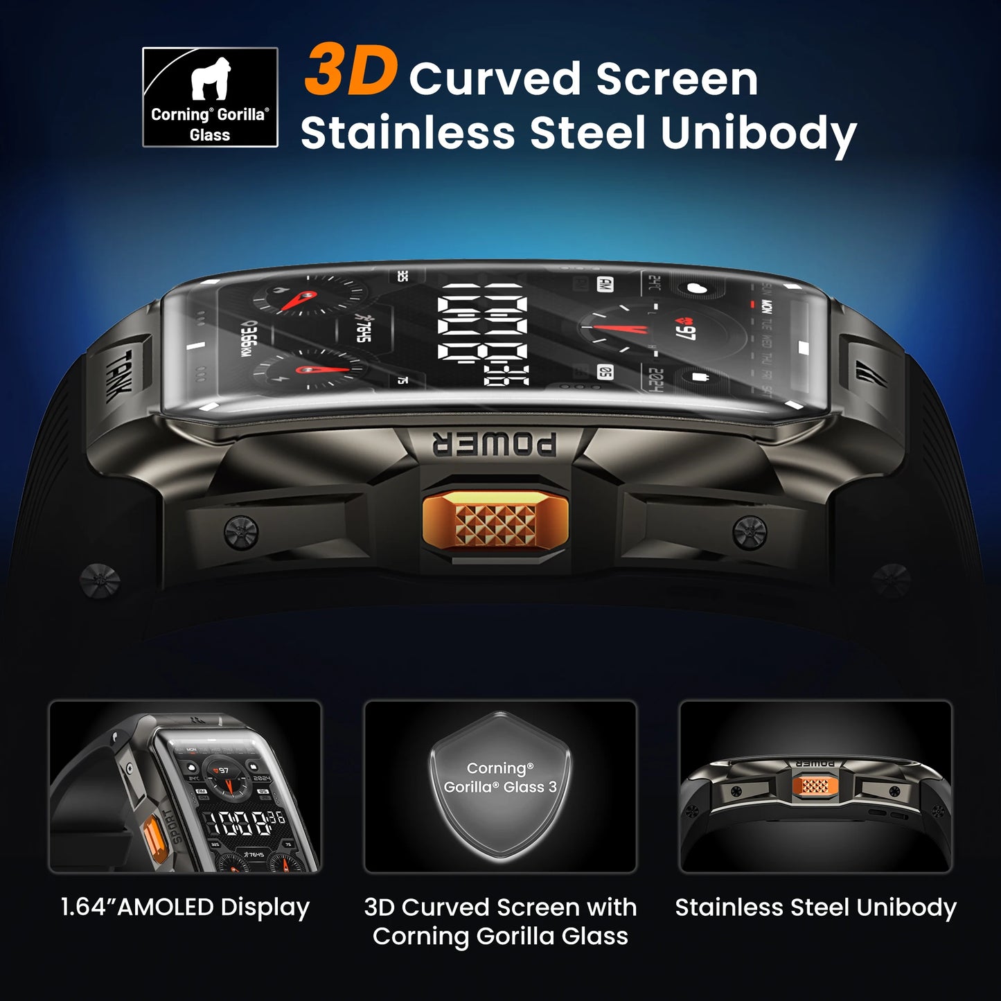 2025 KOSPET Tank X2 Ultra GPS Smart Watch For Men 3D Curved Screen Stainless Steel Body Compass Altimeter Waterproof Smartwatch