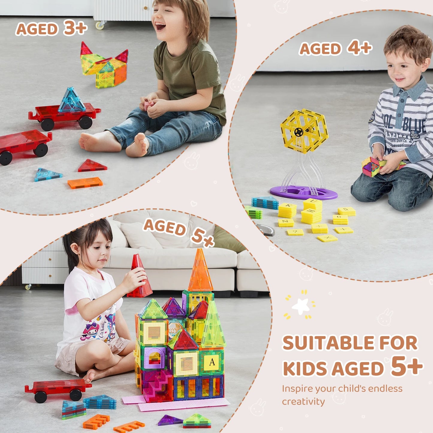 SucceBuy 181Piece Magnetic Tiles Set For Toddlers Educational BuildingBlocksforCreativeLearning