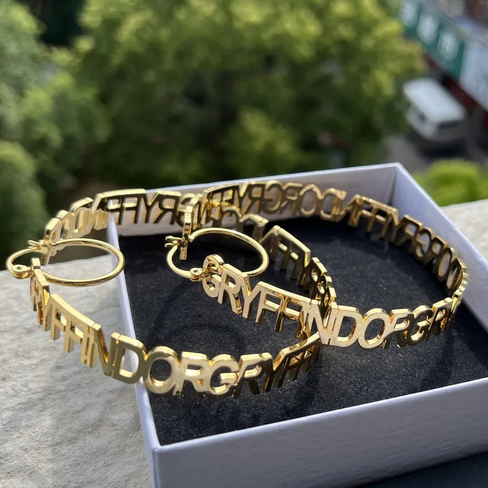 Duoying Custom Name Hoop Earrings Personalized Initial