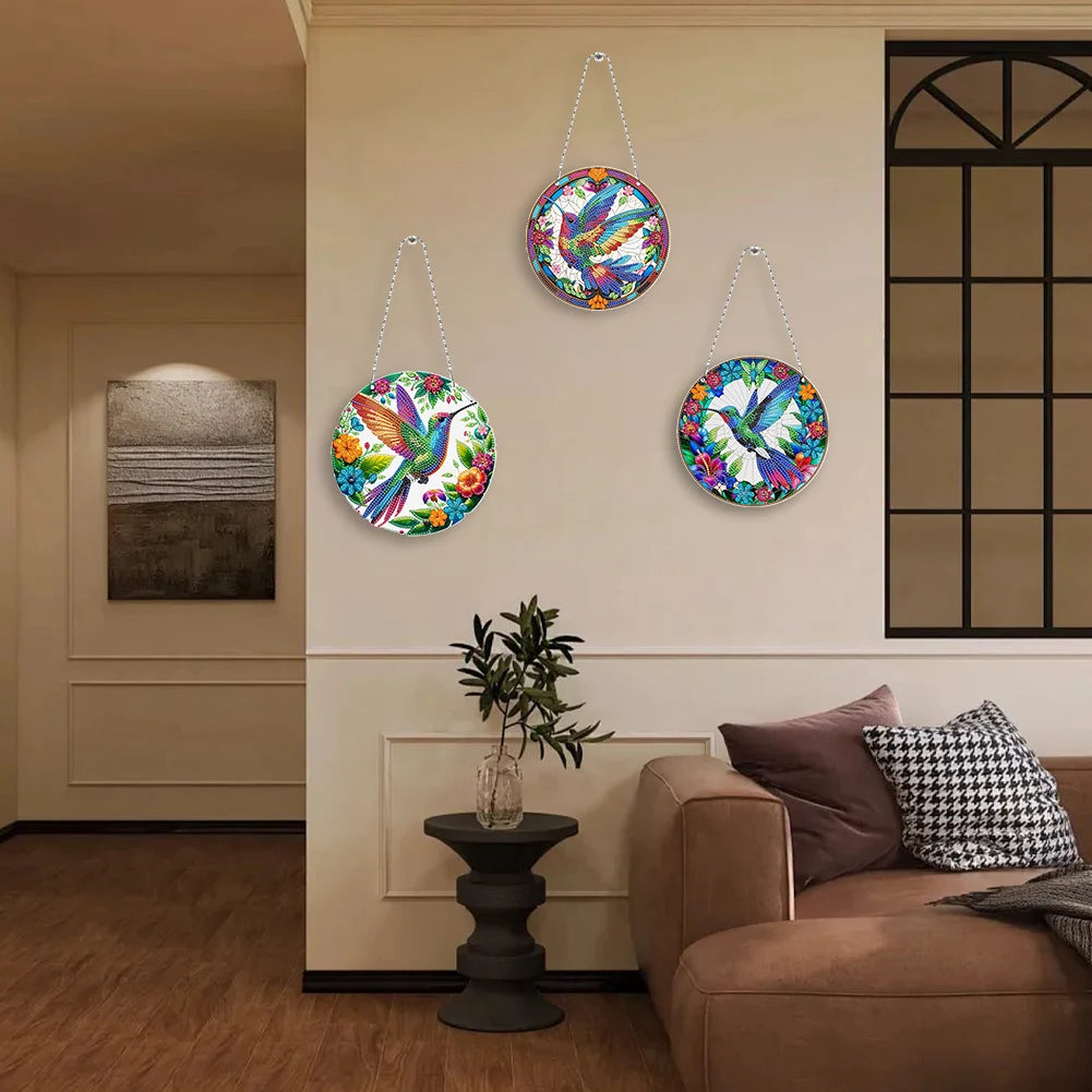 3Pcs 2D/Flat DIY Hanging Special Shape Diamond Art Kits Rhinestone Diamond Art Window Pendants Window Hanging Art for Home Decor