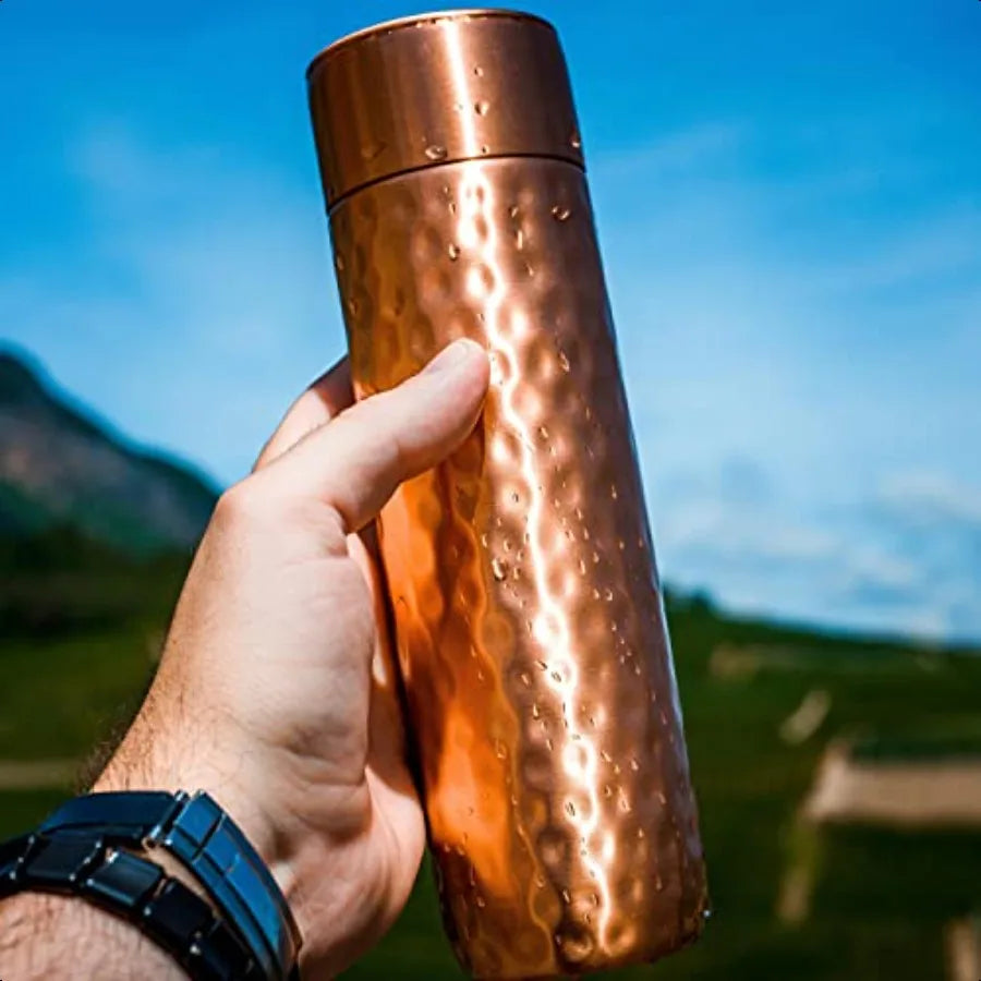 Copper Water Bottle 16oz Hammered  Modern Design An Ayurvedic Pure Copper Vel For Drinking Drink More Water Lower Your Sugar In