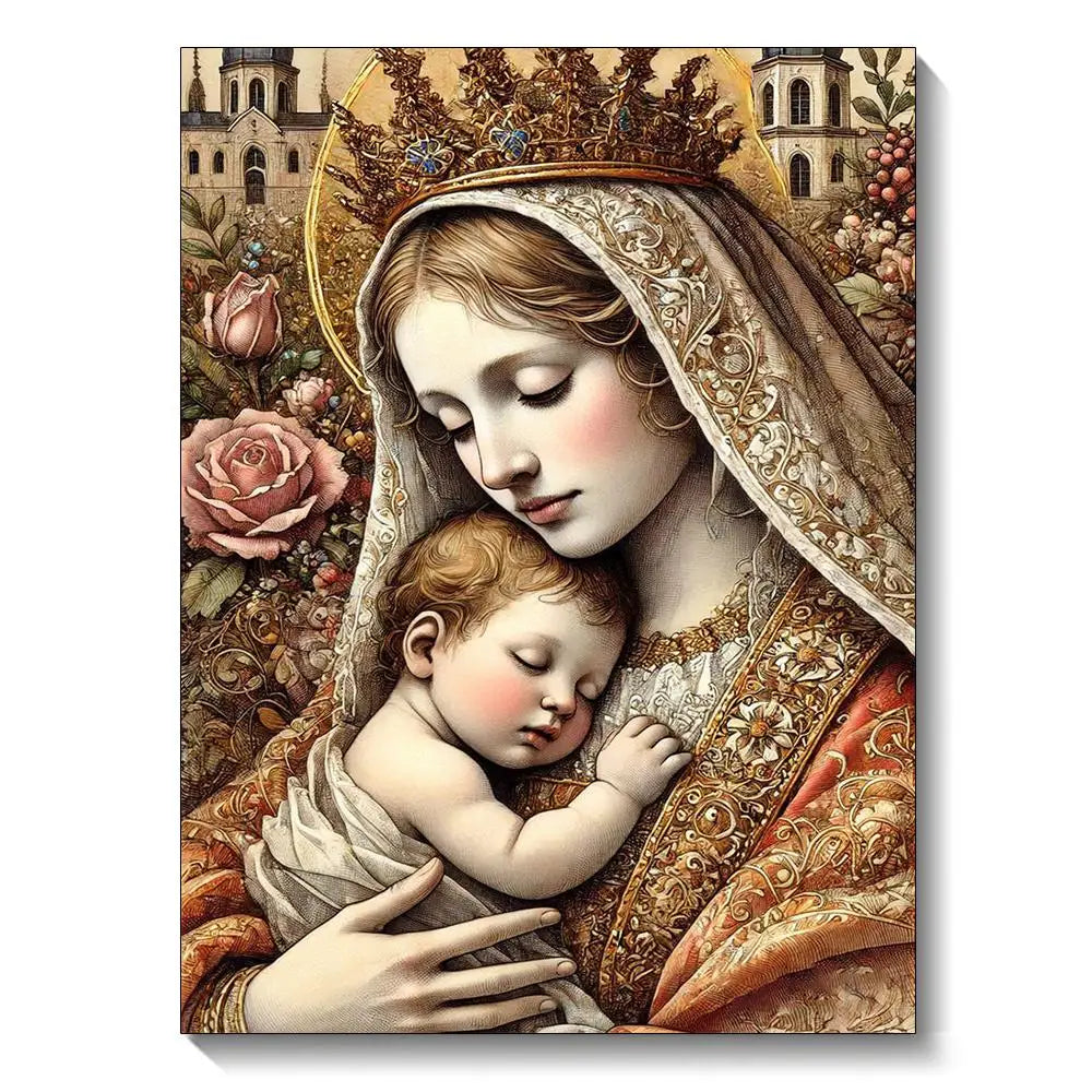 Green Lemon Love Virgin Mary Diamond Painting Kit 5D Round