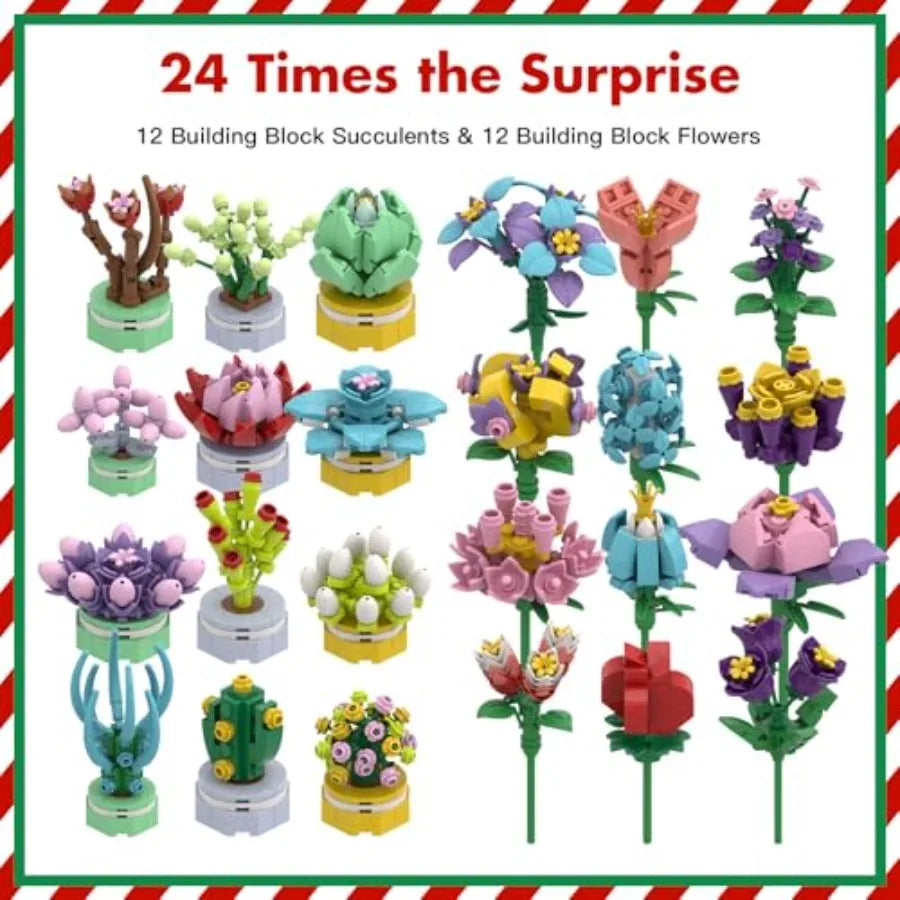 Hign-concerned Advent Calendar Building Blocks Flowers and Succulents Educational DIY