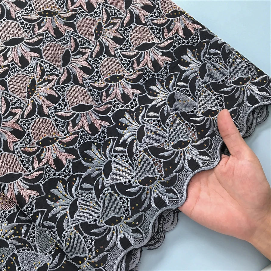 African Lace Fabric 2025 Swiss Voile Cotton Lace Elegant Nigerian Embroidered Cotton Lace Fabric 5 Yards for Women Sew A4016