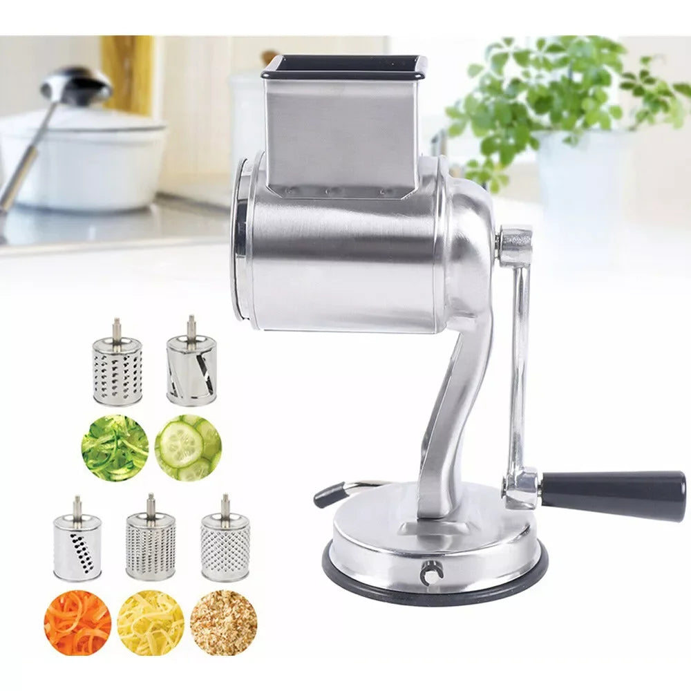 Rotary Cheese Grater Stainless Steel Manual Cheese Shredder with 5 Blades