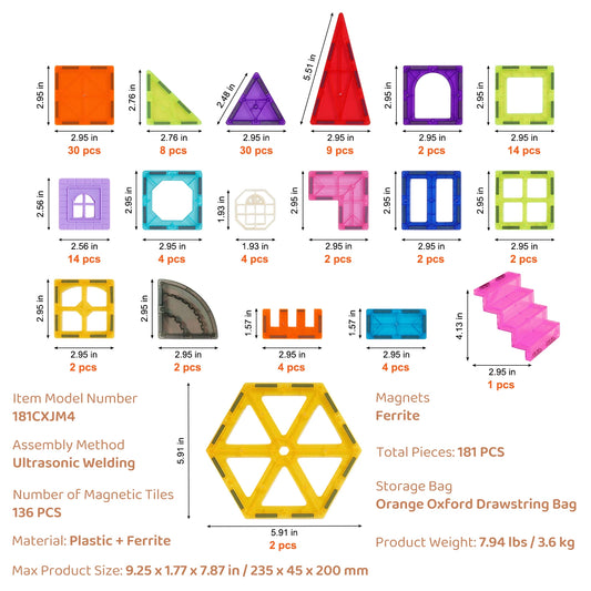 SucceBuy 181Piece Magnetic Tiles Set For Toddlers Educational BuildingBlocksforCreativeLearning
