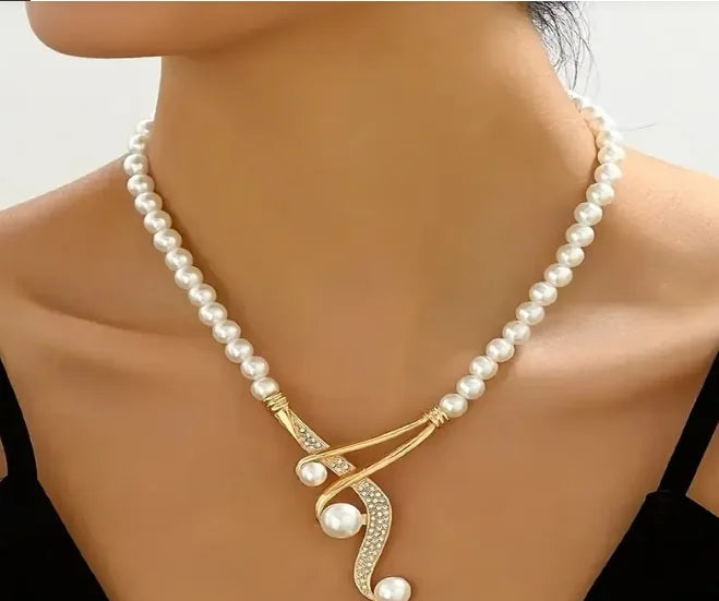 Fine or Fashion Elegant Faux Pearl Necklace and Geometric Pearl Earrings Set Jewelry