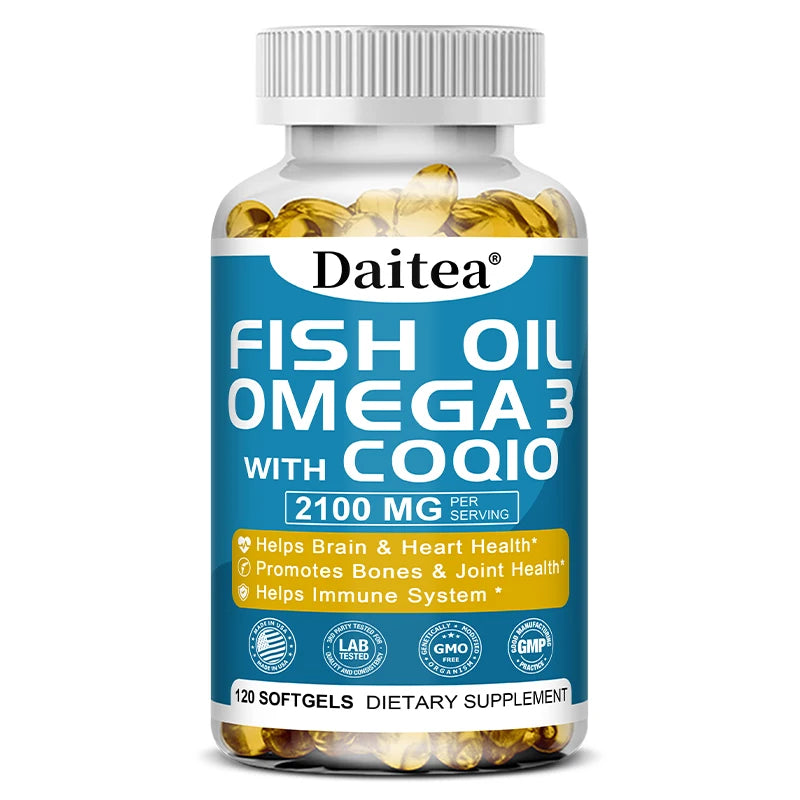 Omega 3 Fish Oil Capsules Triple Strength 2100 Mg EPA & DHA High Antioxidant Brain Heart Health, Helps Immune Cognitive Function