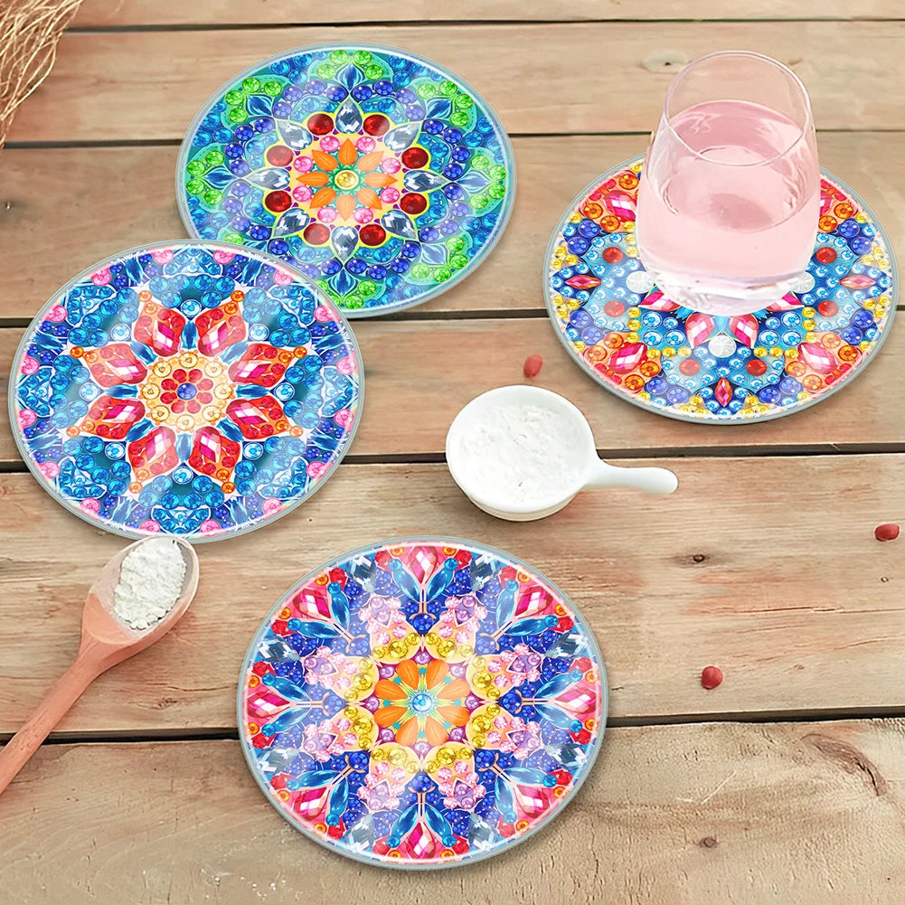 6PCS Mandala Acrylic Diamond Painting Art Coaster Kit Butterfly Full Drill Diamond Coaster Washable Diamond Painting DIY Coaster