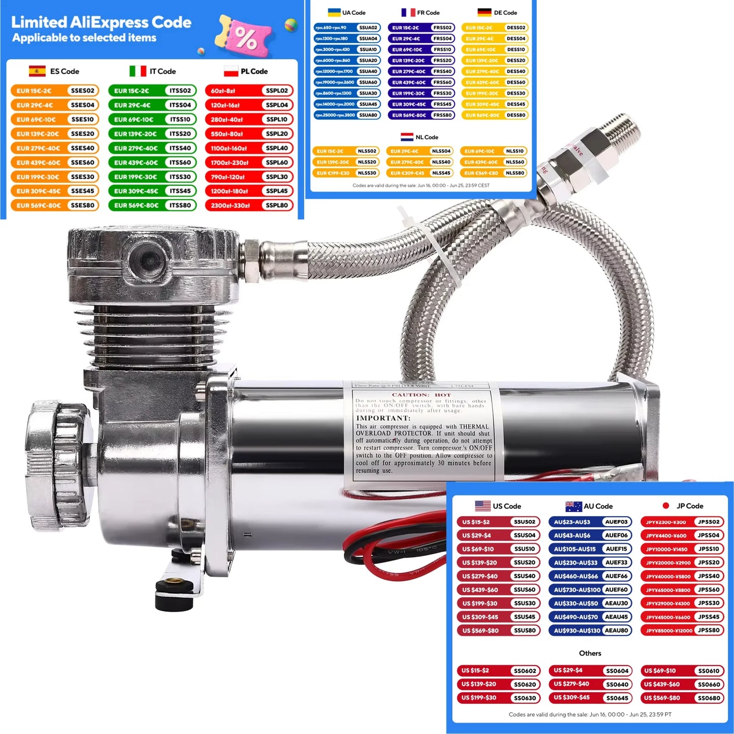 DIY Supplies 12V High Pressure Air Suspension Pump 200 PSI