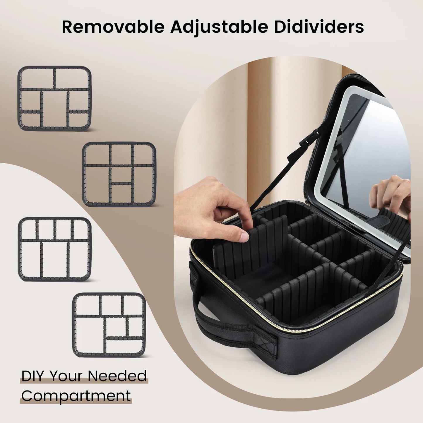 Makeup Bag With LED Mirror 3 Modes Lights Travel Makeup Case Lighted Vanity Mirror Portable Cosmetic Organizer