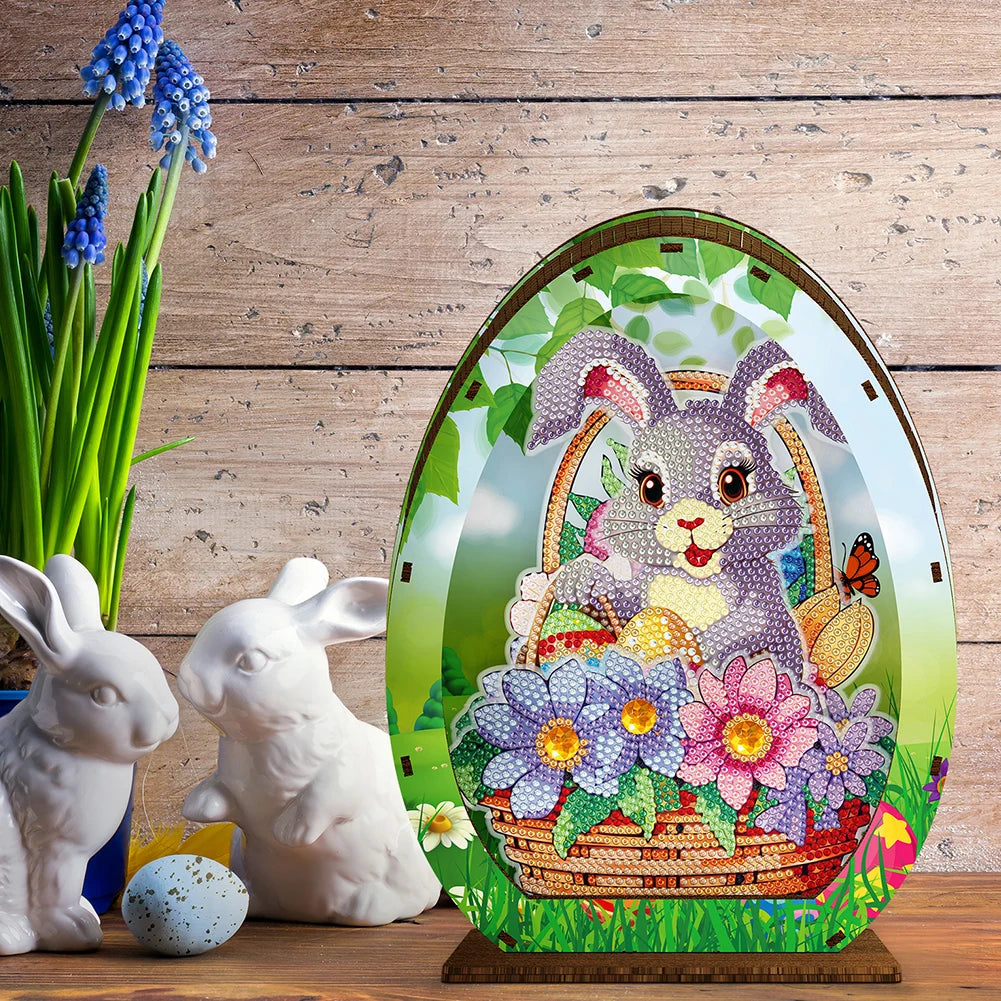 Wooden Diamond Painting Lamp Easter Egg Rabbit Special Shaped Crystal Drawing Bedside Night Light Crystal Drawing Lighting
