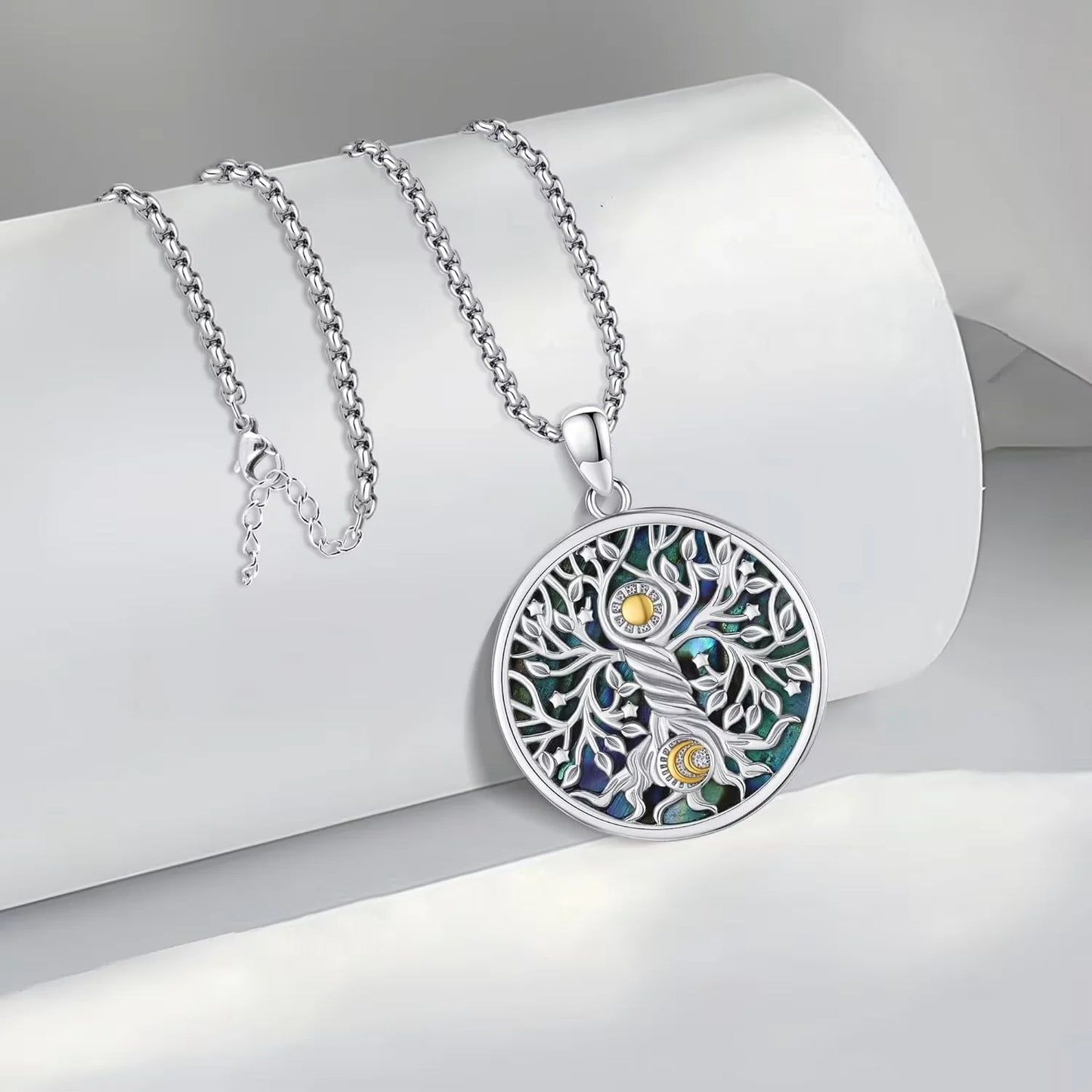 925 Sterling Silver Tree of Life Necklace Pendant Abalone Shell Celtic Knot Family Tree Jewelry for Men and Women Father's Day Gift