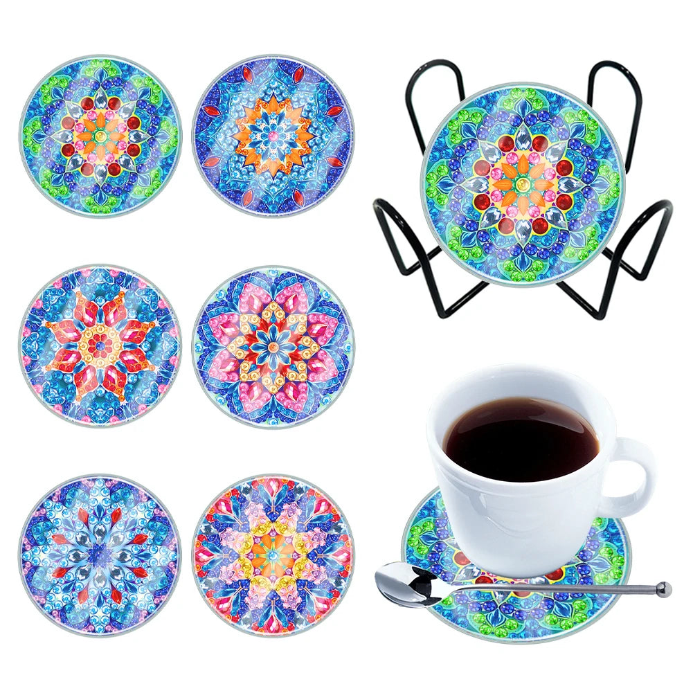 6PCS Mandala Acrylic Diamond Painting Art Coaster Kit Butterfly Full Drill Diamond Coaster Washable Diamond Painting DIY Coaster