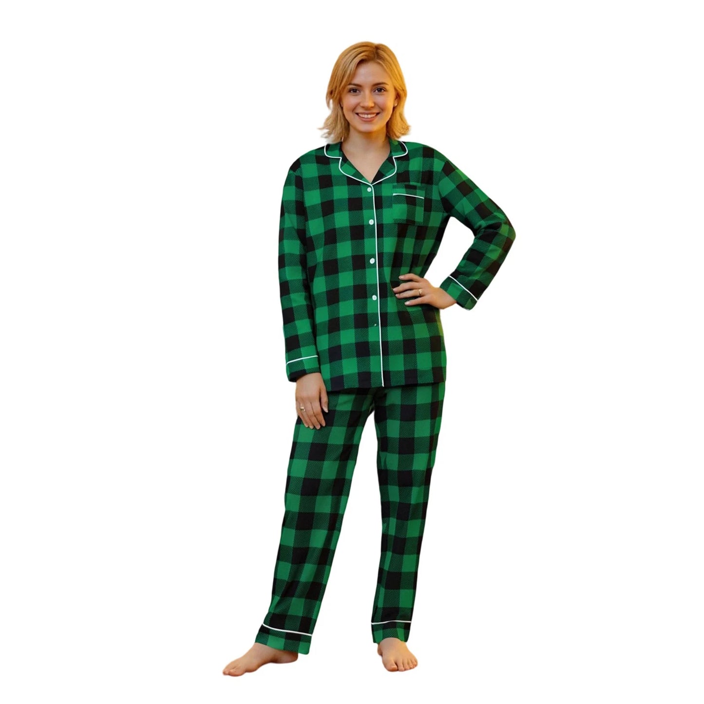Christmas Family Pajamas Matching Set Long Sleeve Shirt with Pants Plaid Sleepwear Loungewear for the Whole Family