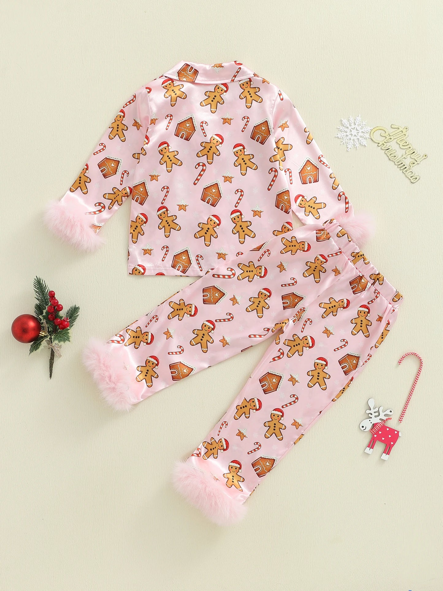Infant 2-Piece Christmas Pajamas Set with Long Sleeve Gingerbread Man Print Shirt and Pants - Cozy Baby Loungewear for the