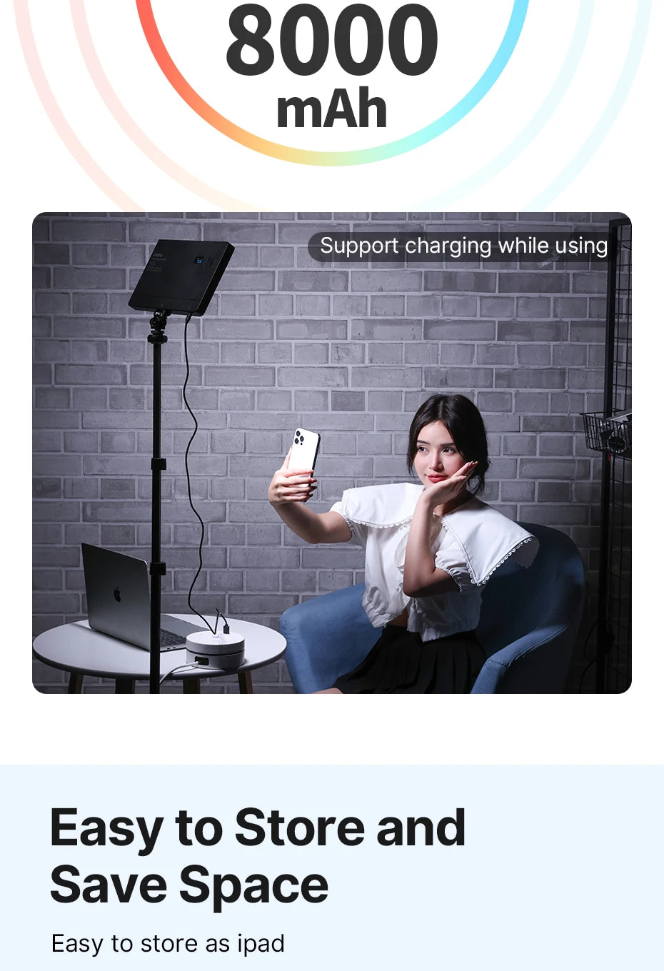 Ulanzi LT003 RGB Video Light Full Color Panel Light 8000mAh Dimmable 2500-9000K CRI 95+ Photo Studio Lamp 266 Beads Livestream