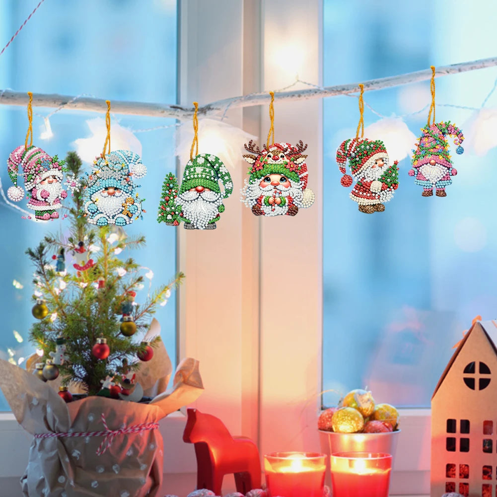 15pcs Xmas Gnome Theme 2D Flat DIY Hanging Diamond Art Kits Home Wall Decor