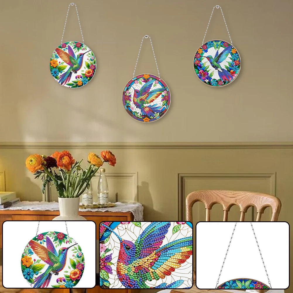 3Pcs 2D/Flat DIY Hanging Special Shape Diamond Art Kits Rhinestone Diamond Art Window Pendants Window Hanging Art for Home Decor