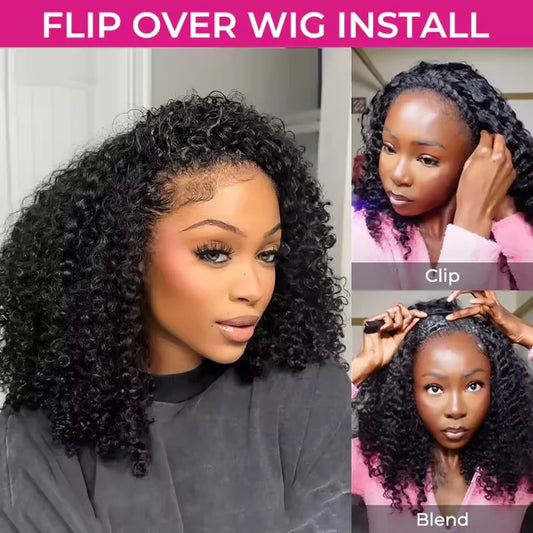 With Drawstring Seamless Clip Ins Flip Over Wig Upgrade 3 IN 1 Half Wig 200% Density Curly Half Wigs for Women Hair for summer