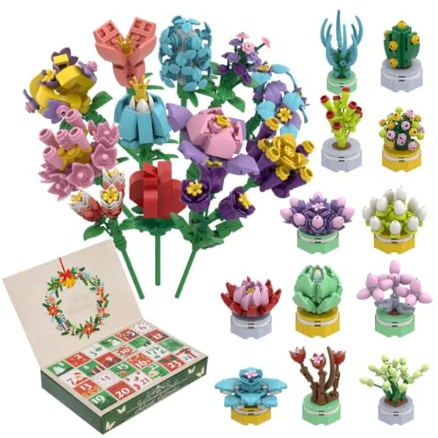 Hign-concerned Advent Calendar Building Blocks Flowers and Succulents Educational DIY
