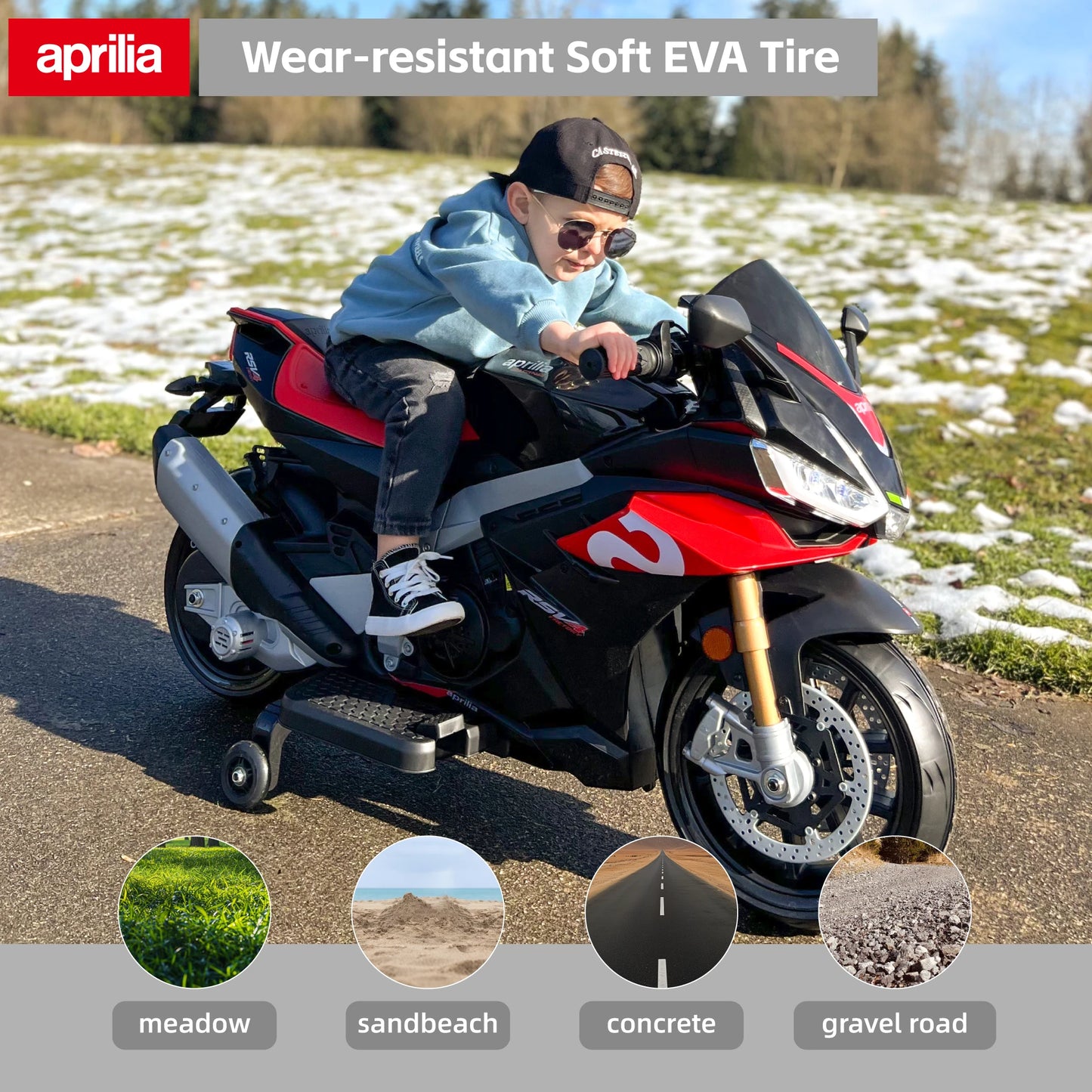 Aprilia Licensed 24V Kids Electric Motorcycle Ride On With LED Lights Bluetooth Music