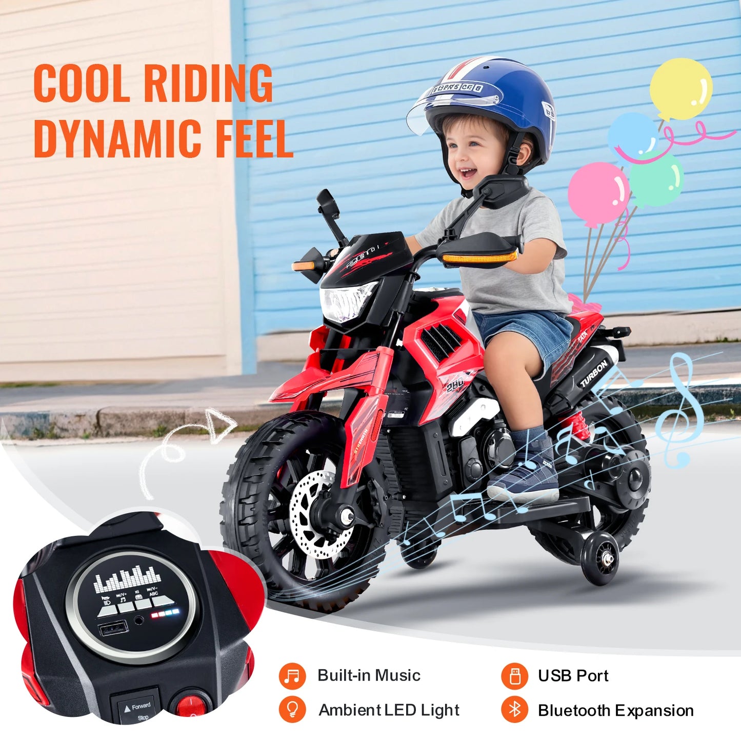 SucceBuy Kids Ride On Motorcycle With Bluetooth Headlight