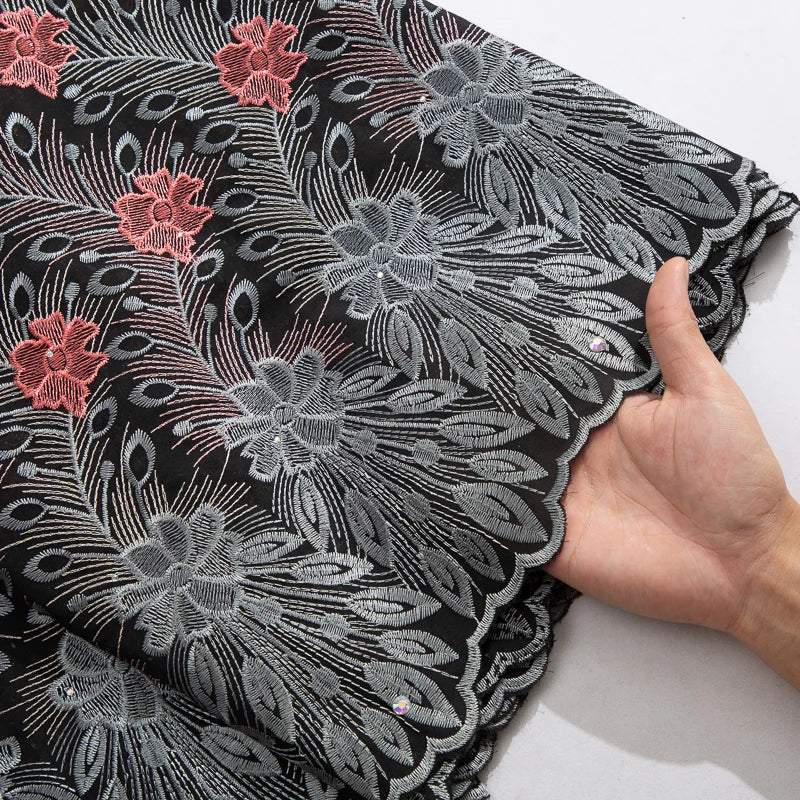 African Lace Fabric 2025 Swiss Voile Cotton Lace Elegant Nigerian Embroidered Cotton Lace Fabric 5 Yards for Women Sew A4016