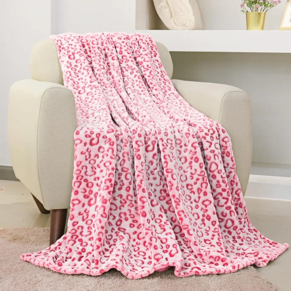 Leopard Print Hot Pink Flannel Fleece Throw Blanket Soft Cozy Home Decor for Couch Fluffy Warm Blanket