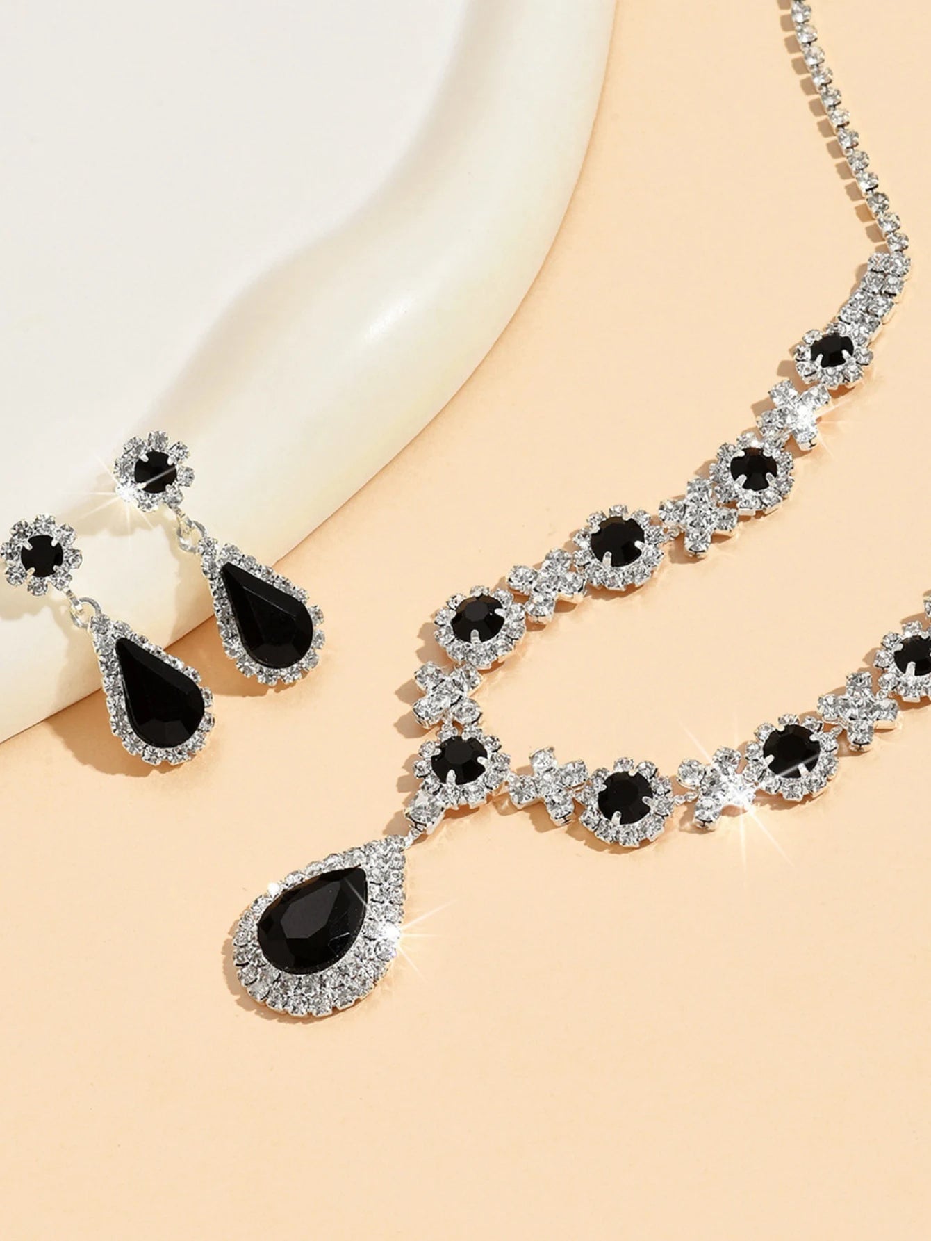 3PC Women's Trendy Copper Claw Chain Series Water Drop Gem Necklace Earrings Jewelry Set Wedding Banquet Party Holiday Gift