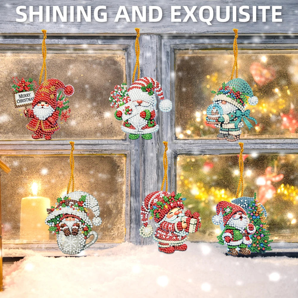15pcs Xmas Gnome Theme 2D Flat DIY Hanging Diamond Art Kits Home Wall Decor