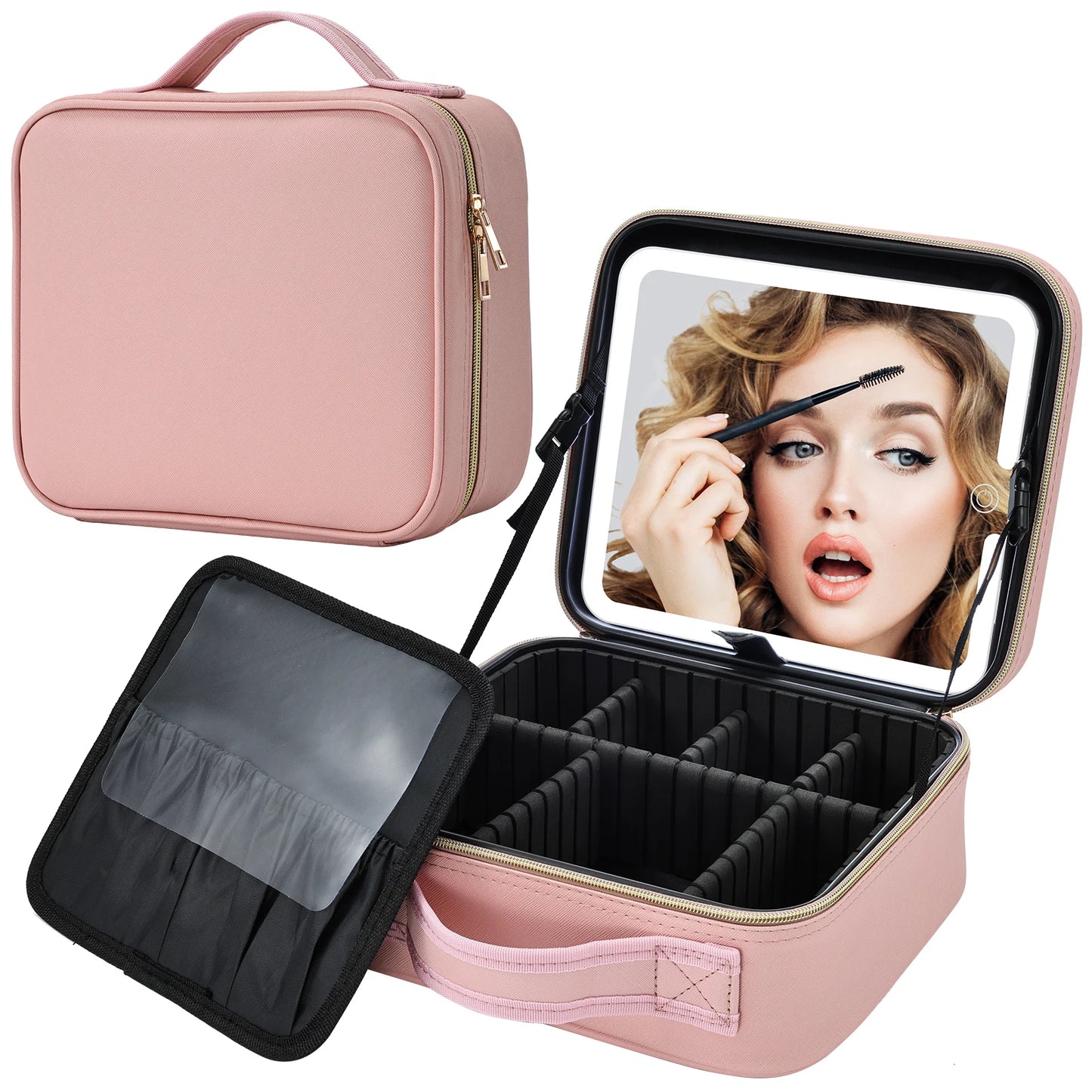 Makeup Bag With LED Mirror 3 Modes Lights Travel Makeup Case Lighted Vanity Mirror Portable Cosmetic Organizer