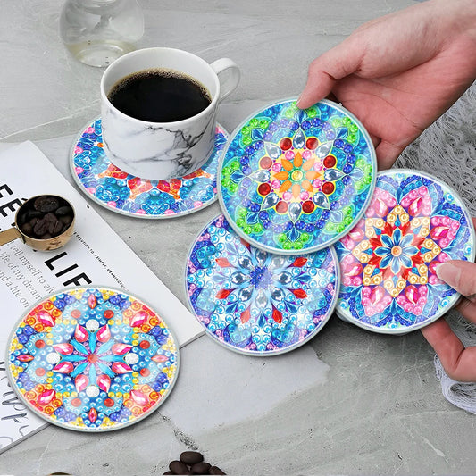 6PCS Mandala Acrylic Diamond Painting Art Coaster Kit Butterfly Full Drill Diamond Coaster Washable Diamond Painting DIY Coaster