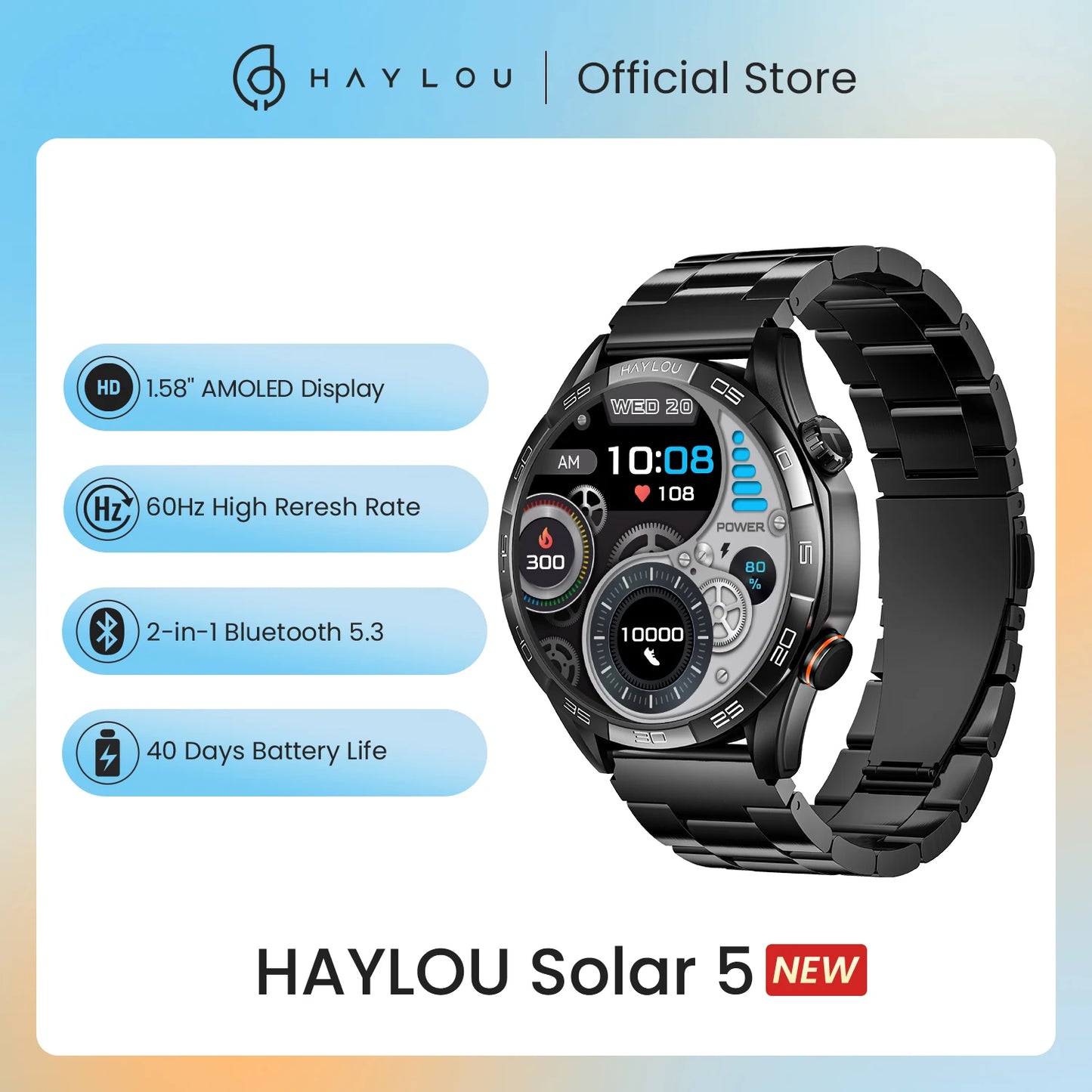 Haylou Solar 5 Voice Calling Smartwatch 1.58 Inch AMOLED Display 60Hz Sports Smartwatch for Men with 24 Hour Health Monitoring